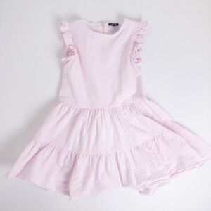 Little Olin Seersucker Striped Ruffle Sleeve Dress Tiered Hem Pink‎ Girls Sz 4-5